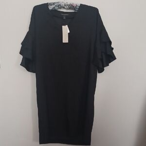 NWT Banana Republic Dress Black With V neck and Ruffled Short Sleeves. Size 8